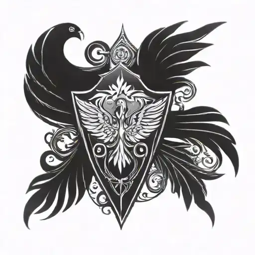 Phoenix Inside A Shield Cross Royalty