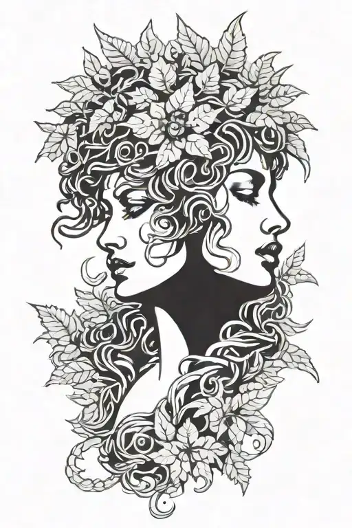 Face Of Medusa With Ferns On The Sides Of The Head