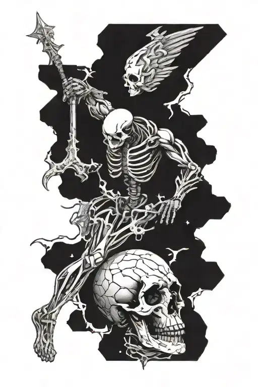 A Prometheus God Split Down The Middle Exsposing It's Skelton Floating In Space