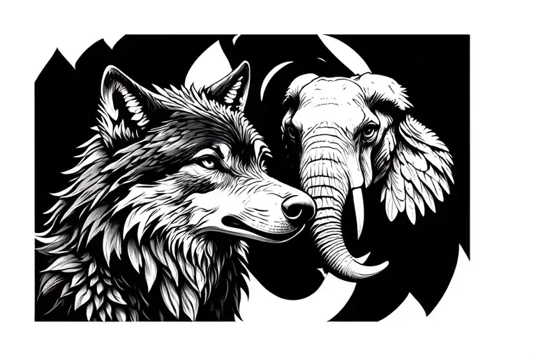 Wolf And Eagle And Elephant Head