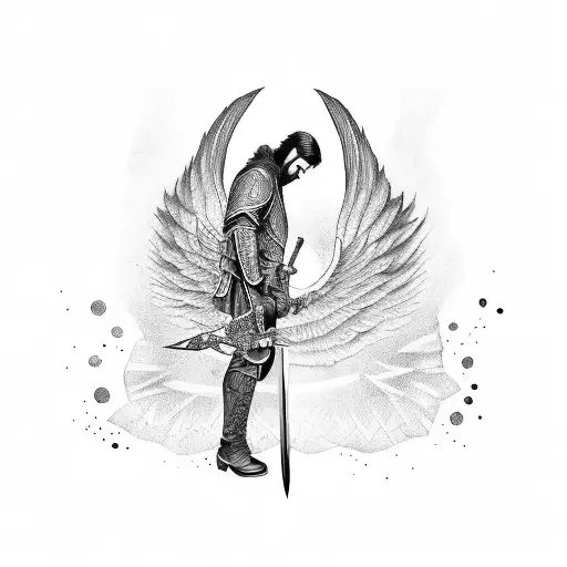 Man Holding A Sword With Wings