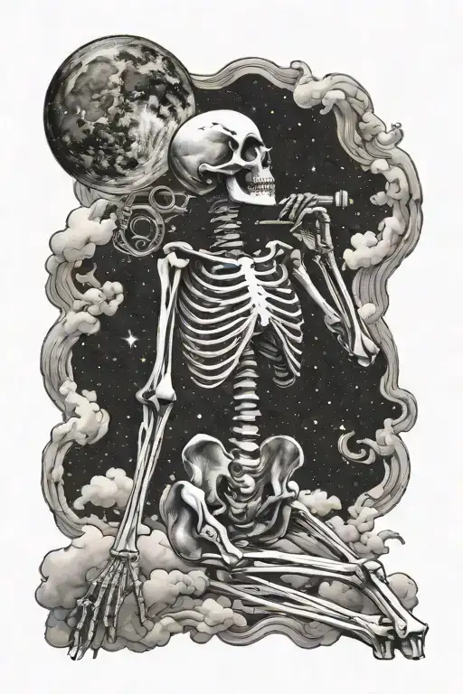 Female Skeleton Cosmic Looking Up At Sky