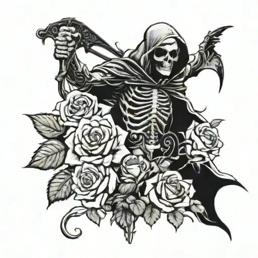 Roses And Grim Reaper Standing Tall
