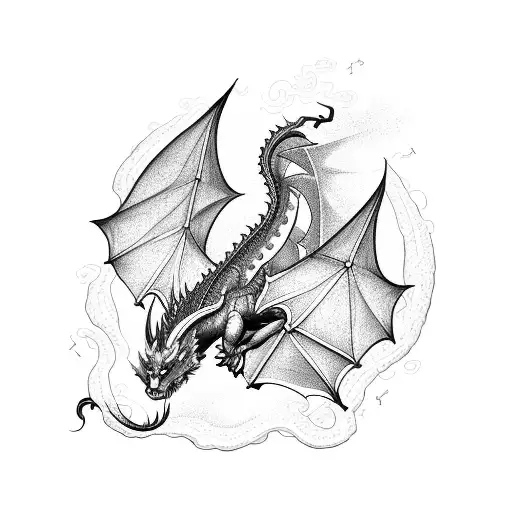 A Dragon Flying Over A Bookshelf Filled With Musical Notes And Instruments