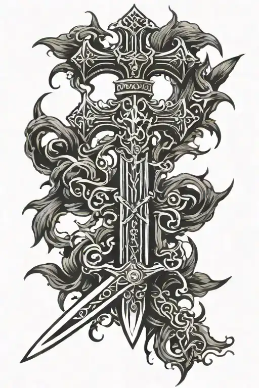 Sword With A Cross Like Hilt With Blade Transforming Into Roots
