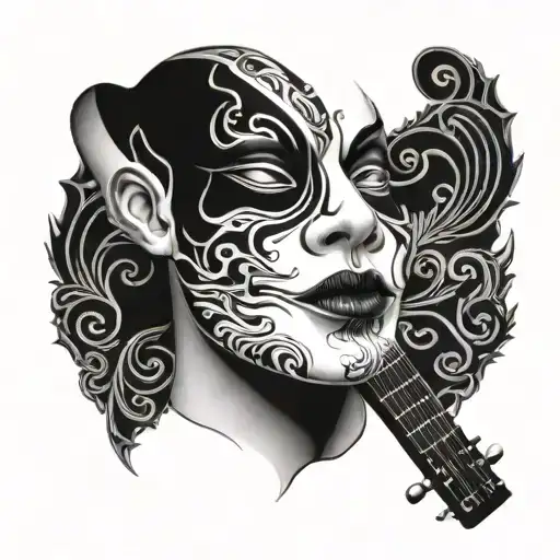 Theatrical Mask With Guitar Neck