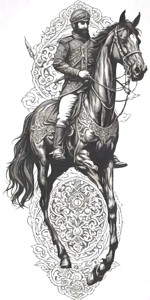 Iranian Soldier Black Horse Rider Goes Into Fire