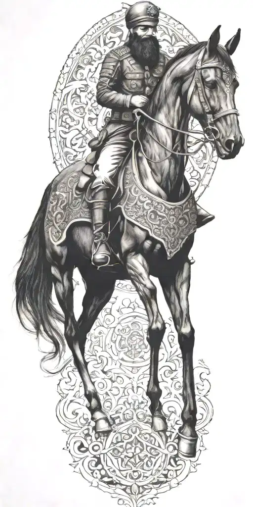 Iranian Soldier Black Horse Rider Goes Into Fire