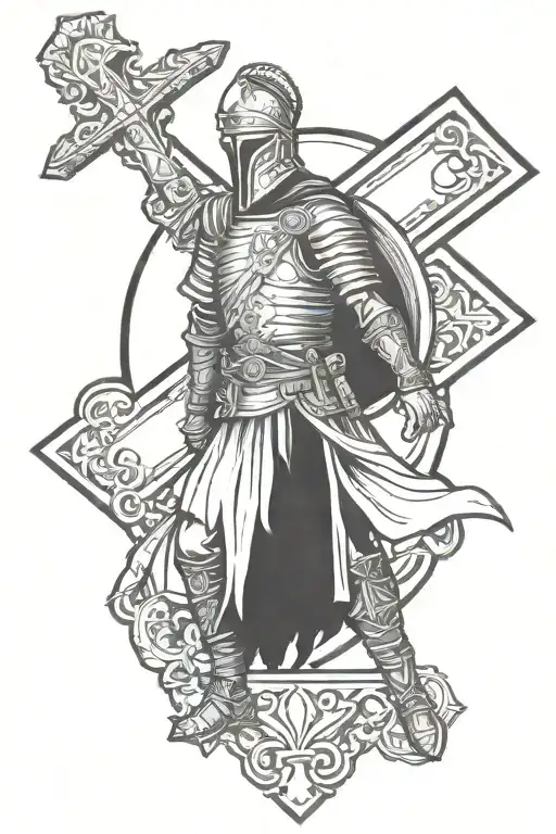 Roman Soldier With A Cross Behind Him