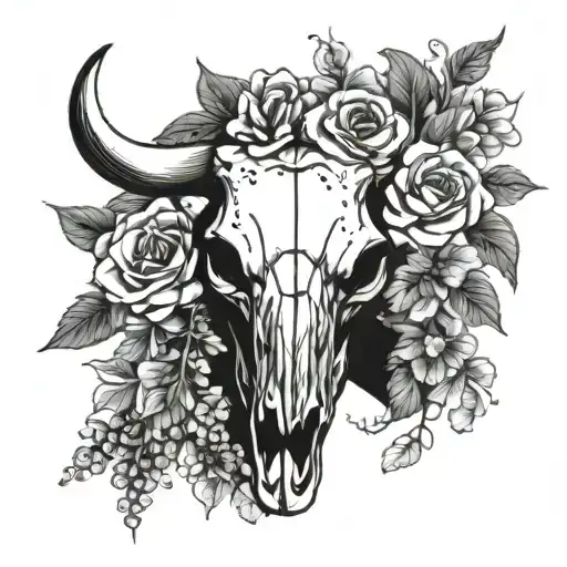 Cow Skull With Flowers