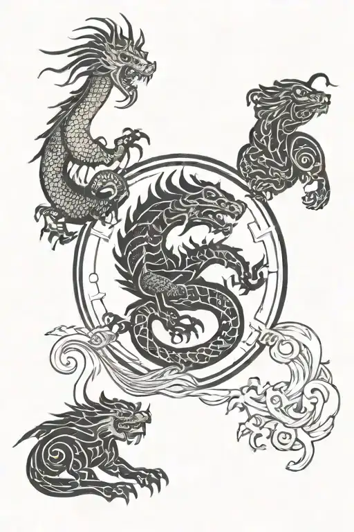Dragon And Tiger Intertwined In A Yin Yang Symbol Balancing On A Libra Scale