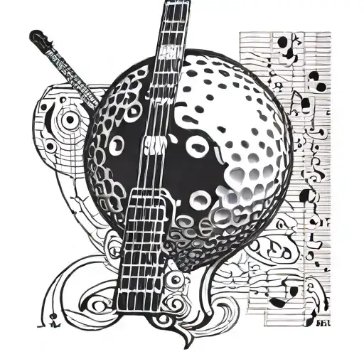 A Golf Ball Morphing Into A Guitar Neck With Strings Made Of Family Members' Names