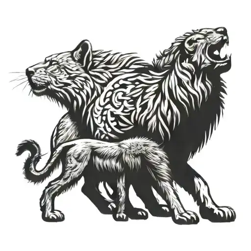 A Lion And Wolf Cub Walking Side By Side Symbolizing Family Unity And Strength