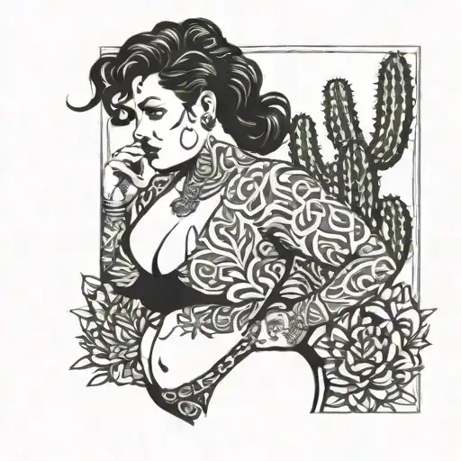 Curvy Darkhaired Lady With Cactus