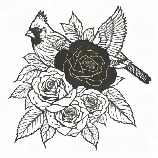 Roses And Cardinal Bird