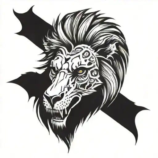 Lion Skull And Bear Skull Full Back Tattoo Design Featuring