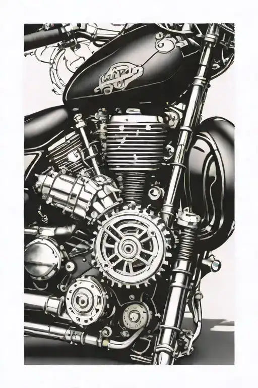 Incorporate A Detailed Motorcycle Engine With Money Bills Flowing Out Of It