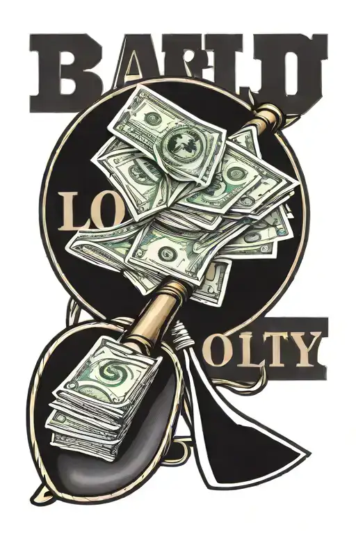 Create A Tattoo Of A Shovel With A Stack Of Cash And Loyalty Written In A Stylish Font