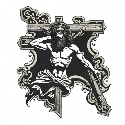Cross Of Jesus Christ Crucified And Heads