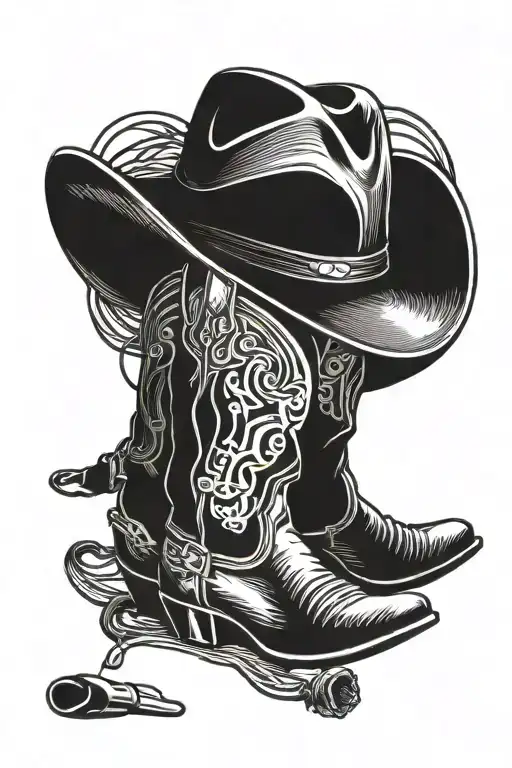 Highway With Cowboy Boots And Hat
