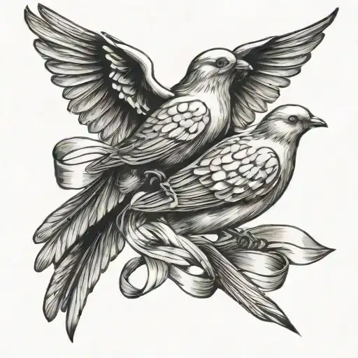 Dove Bird And Robin Bird With Ribbon Intertwined