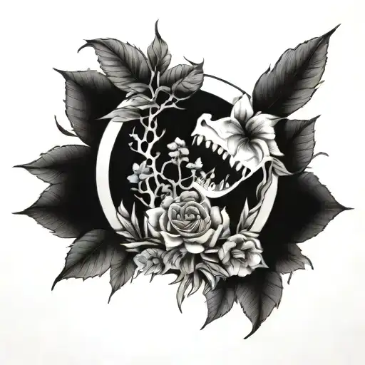 A Dental-themed Tattoo Incorporating Elements Of Nature Like Trees And Flowers