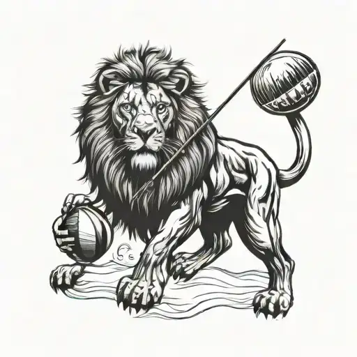 A Majestic Lion Wearing A Rugby Jersey And Holding A Fishing Rod