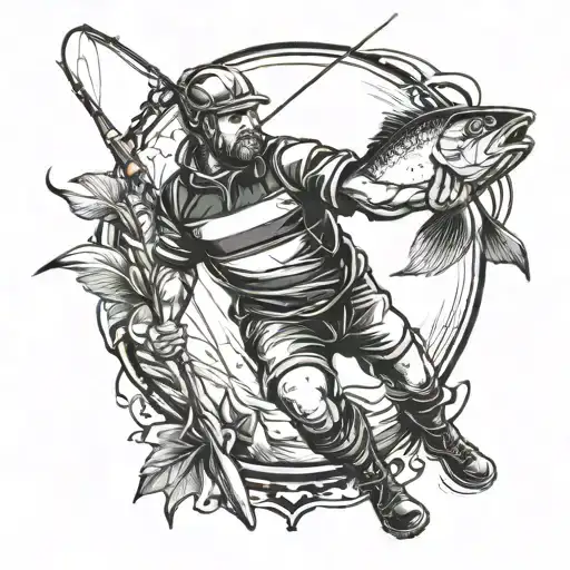 Combine Elements Of Rugby And Fly Fishing Into A Dynamic Tattoo Design