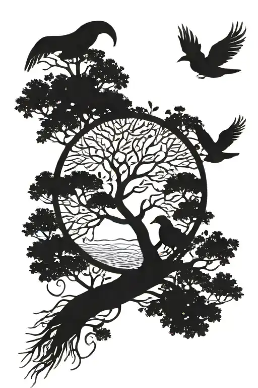 Tree Of Life Peace Freedom With Birds Reflecting Love And Purity On The Coast