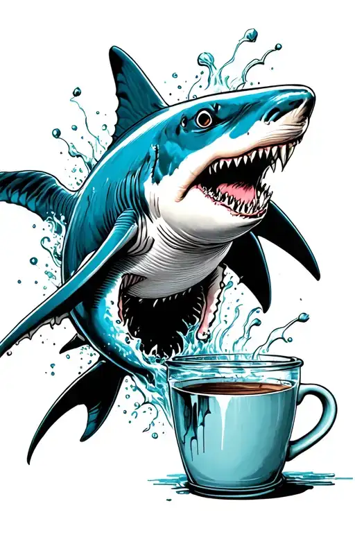 Shark Jumping Out Of Coffee Mug Overflowing Jar