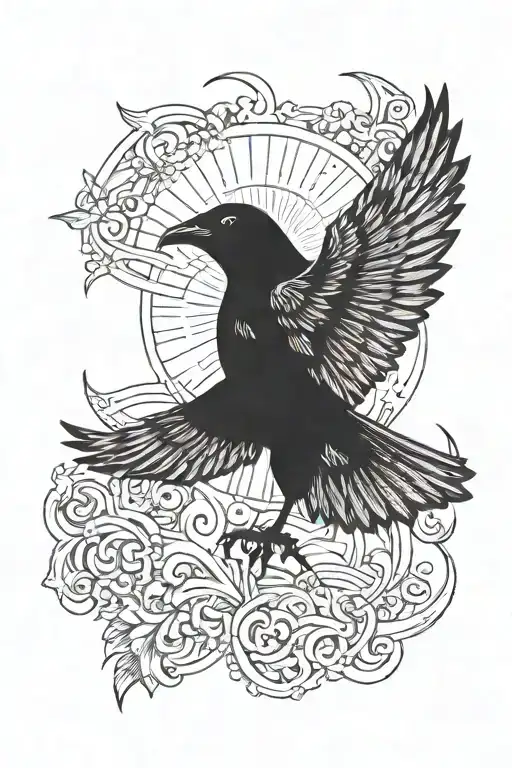 Crow Flying Towards The Sun