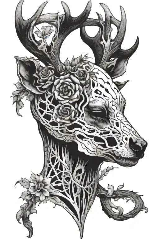 Women Face Inside Deer Skull