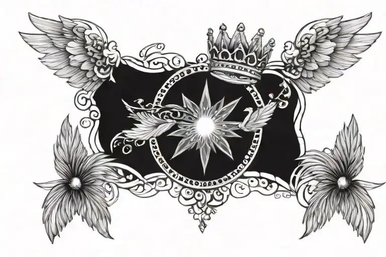 Crown Surrounded By Wings With Mandala Background