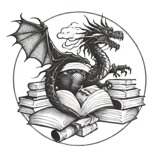 A Dragon With Books In A Circle Is A Pure Soul