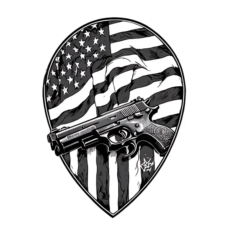 Gun And Usa Flag