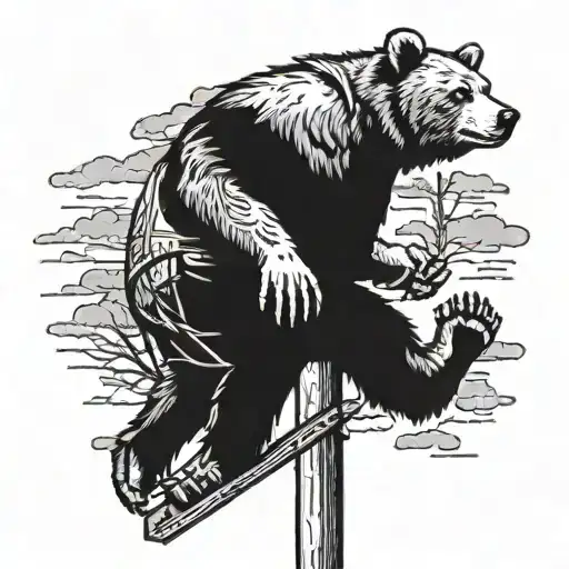 A Lineman Climbing A Utility Pole With A Bear Riding On Their Shoulder