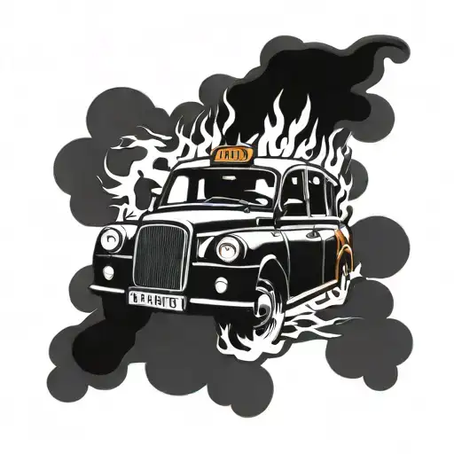 London Taxi Crashed Car On Fire