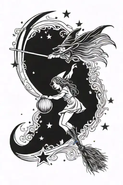 Witchy Broom Moon And Stars
