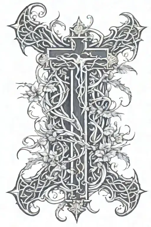 Vine Of Thorns Wrapped With Wooden Cross