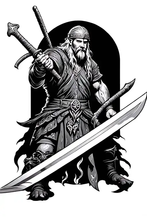 Viking Warrior Wielding A Sword