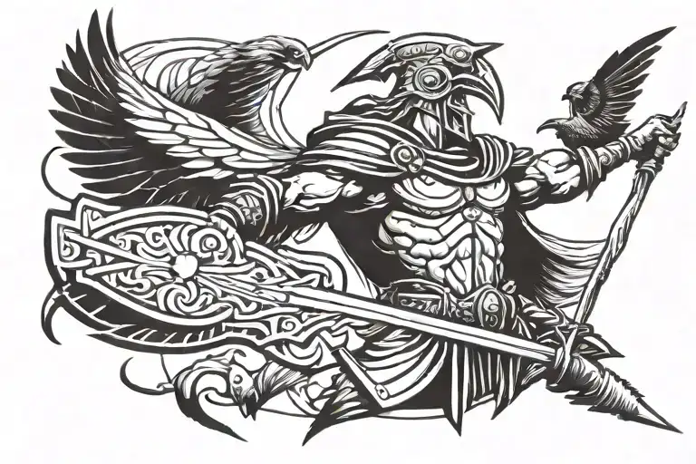 Crow Fighting Spartan Holding Spear