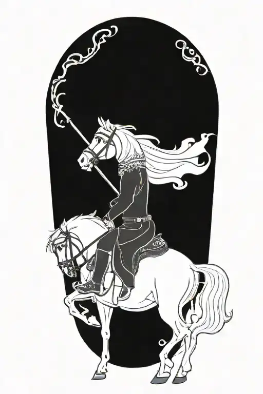 Persian Soldier Riding Black Horse Out Of Fire Coming