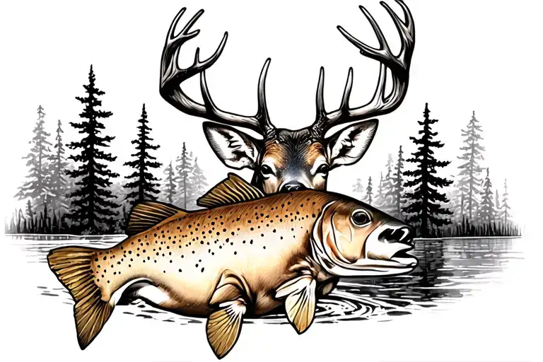 Whitetail Deer And Brown Trout