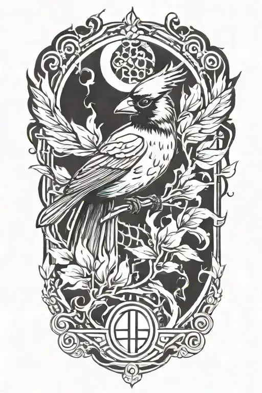 Flaming Cardinal And Ancient Greek Delphi Symbol