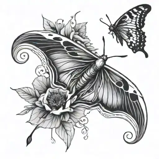 Luna Moth Neck Tattoo With Poppy And Follage