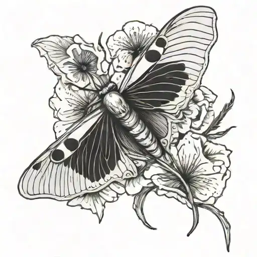 Luna Moth Neck Tattoo With Poppy Flowers