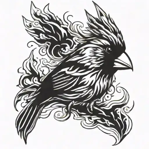 Cardinal Head And Flames