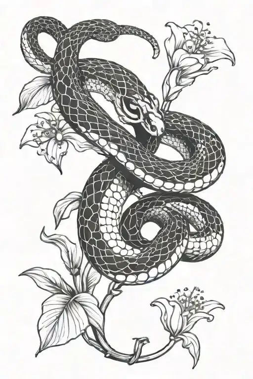 A Snake Coiled Around A Lily Of The Valley Flower