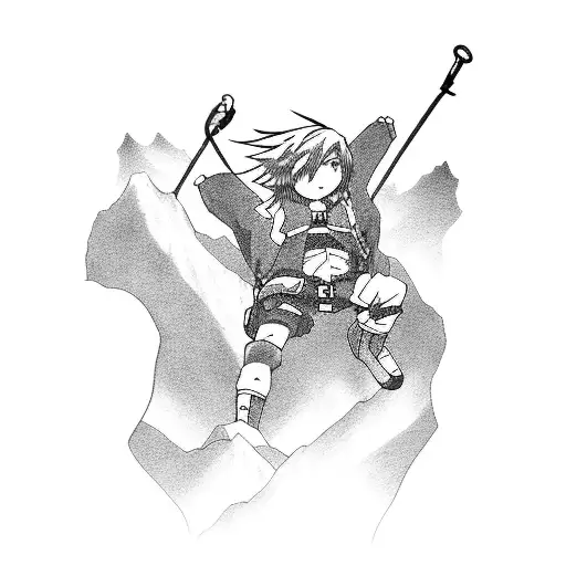 Anime Character Climbing A Mountain