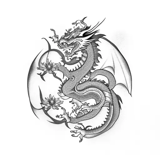 Asian Dragon Withe Saskia Flowers And Samurai